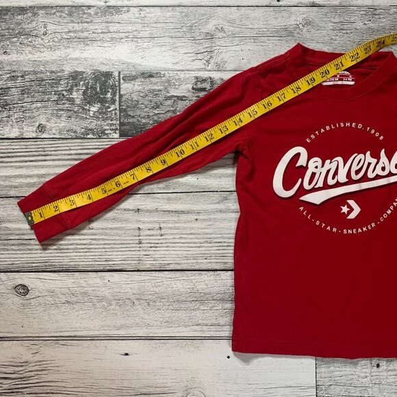 Converse All Stars Youth Red Long Sleeve Crewneck Tee Graphic T-Shirt - Picture 6 of 6